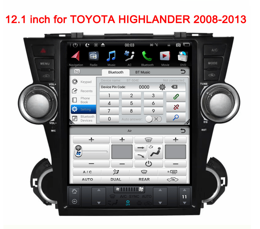 12.1" Android Navigation Radio for Toyota Highlander 2009 - 2013 | Phoenix Automotive