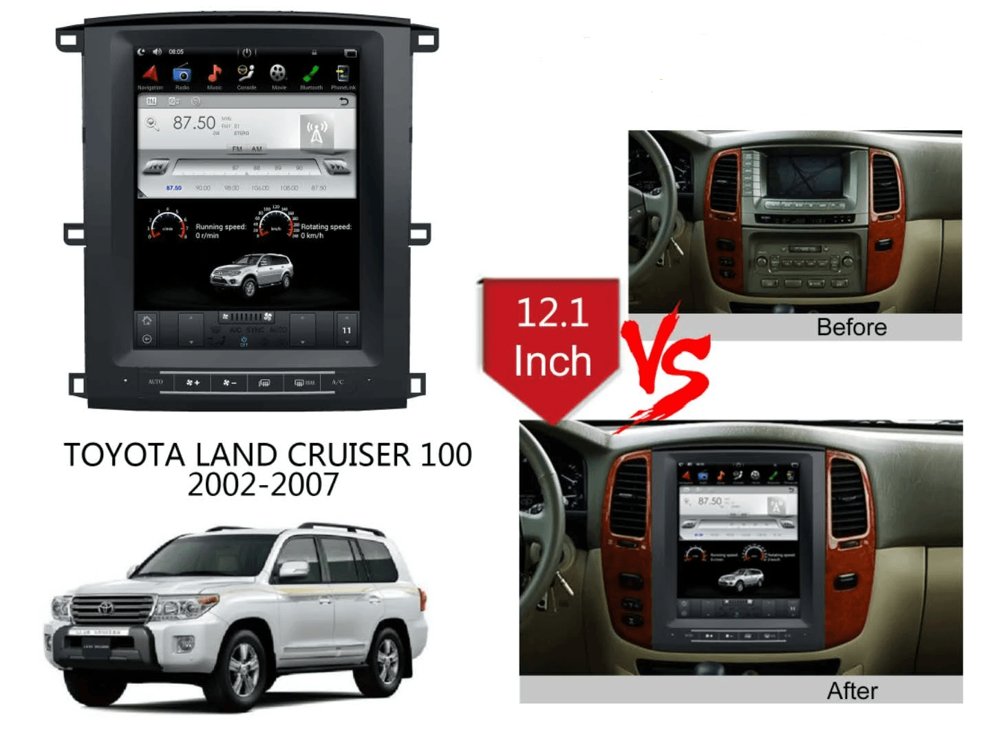 12.1" Android 7.1 fast boot Vertical Screen Navigation Radio for Toyota Land Cruiser 100 2002 - 2007 | Phoenix Automotive