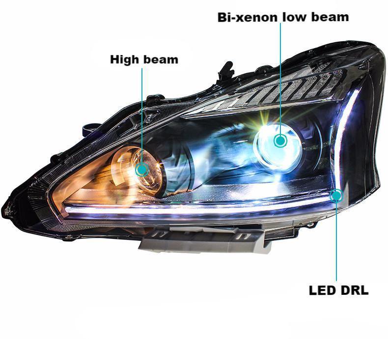 Pair Quad Projector Headlights with LED Daytime Running Lights for Nissan Altima Teana 2013 - 2015 | Phoenix Automotive