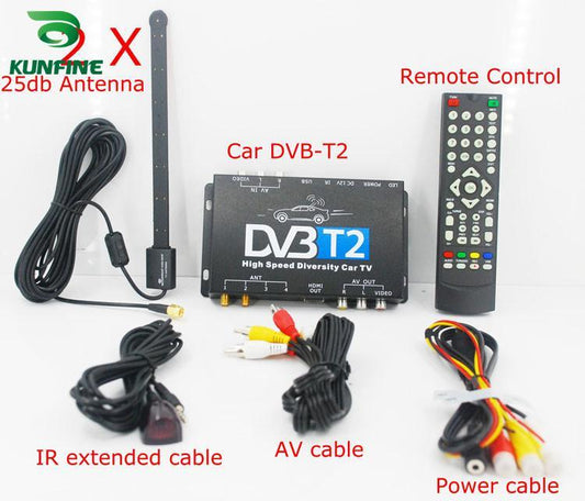 Car HDTV tuner DVB-T2 DVB-T MULTI PLP Digital TV Receiver automobile DTV box With Two Tuner Antenna | Phoenix Automotive